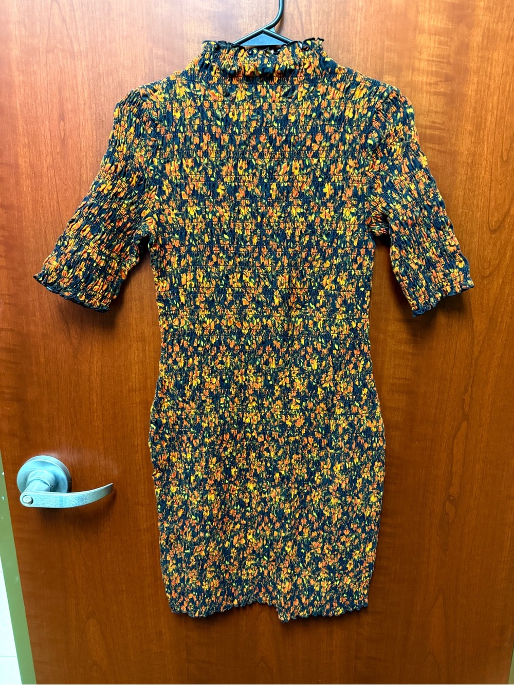 GAP Smocked Mini Dress in Black, Orange and Yellow Floral